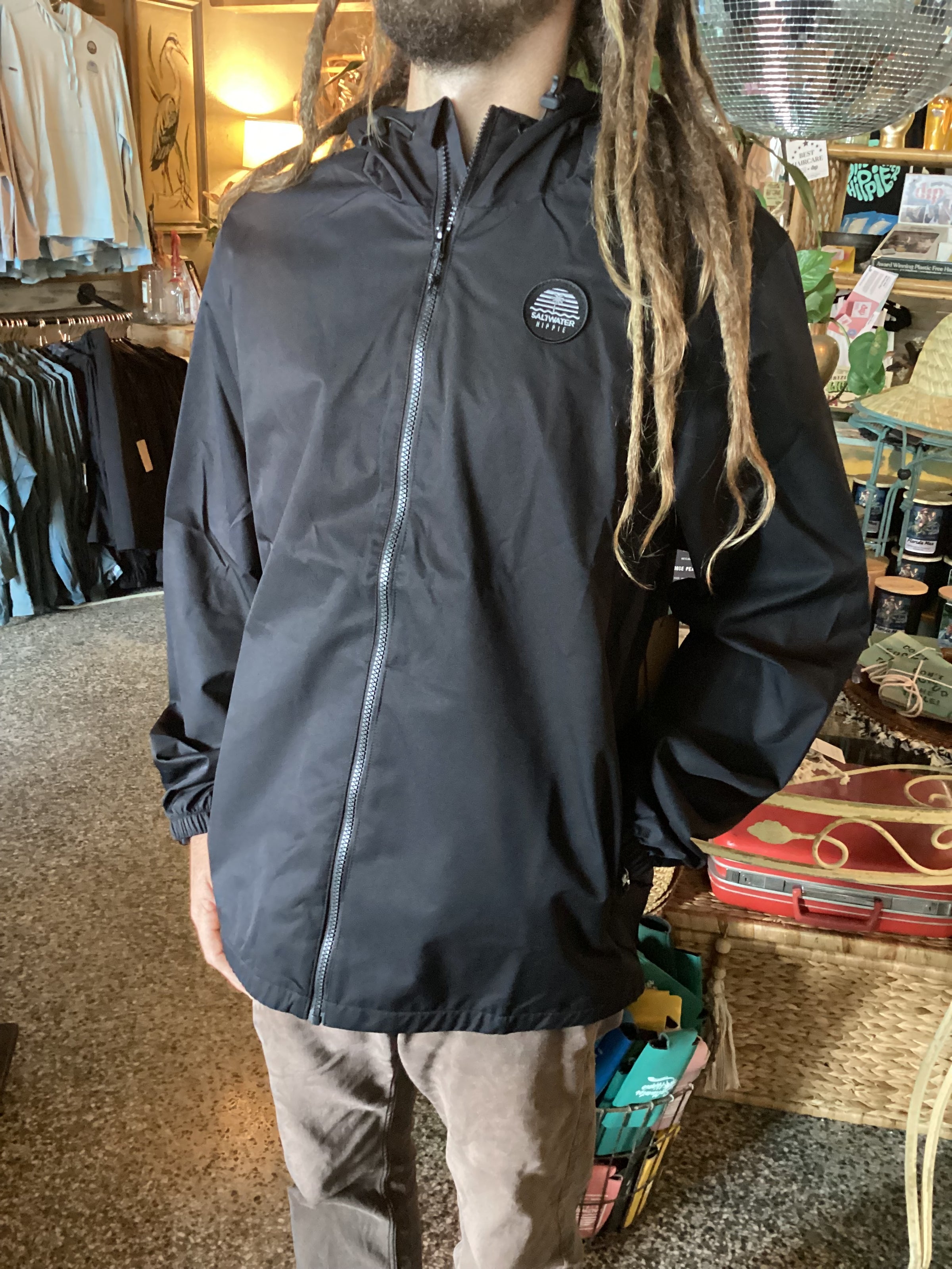 yupitqn 　Traditional Weatherwear Saltwater Hippie Men's/Unisex Rain Jacket - Black